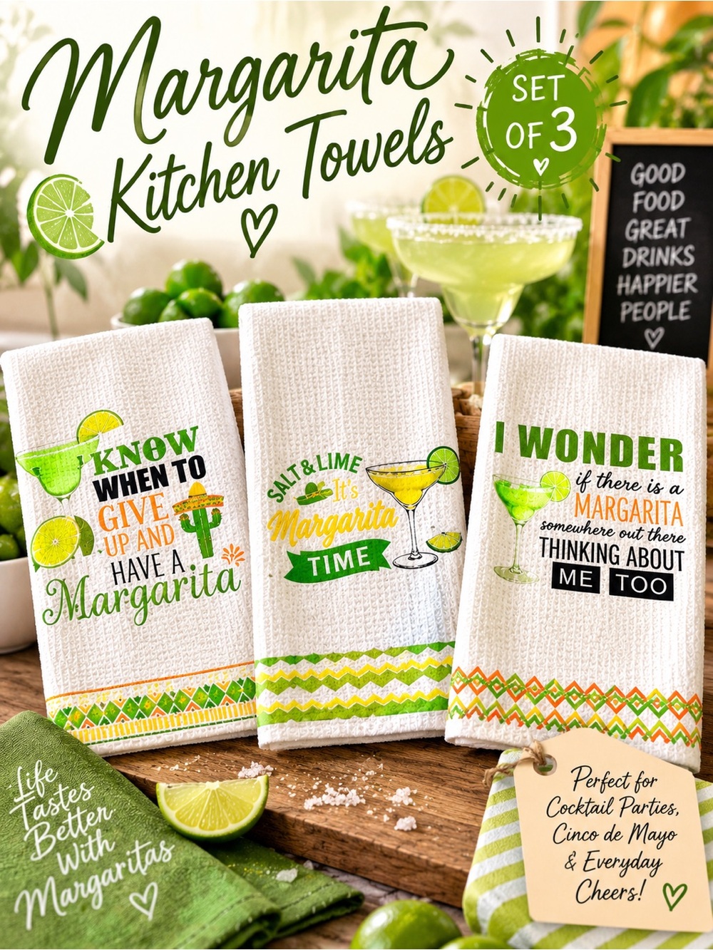 Remagr Kitchen - Set of 3 Cocktail Towels New 24 x 20 Inches Fun